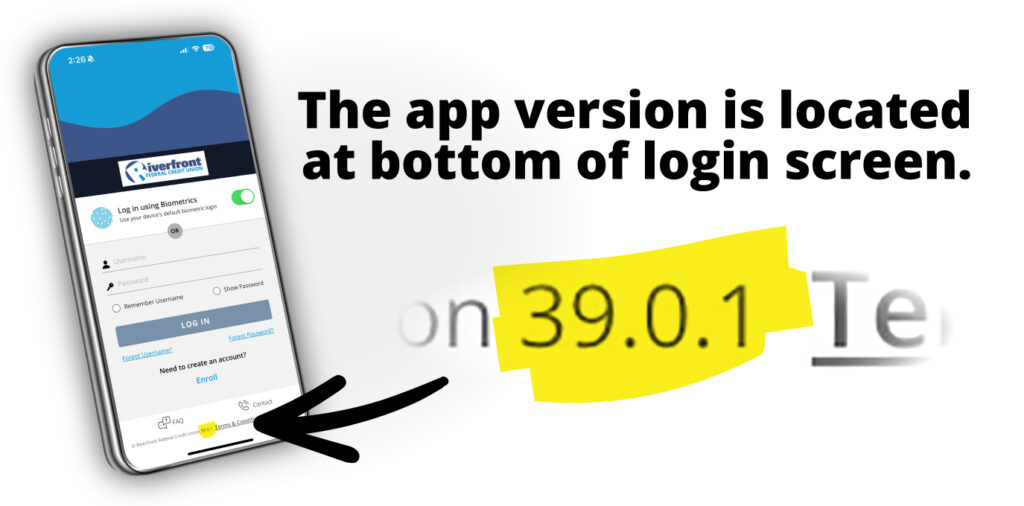 The app version is located at bottom of login screen. 39.0.1